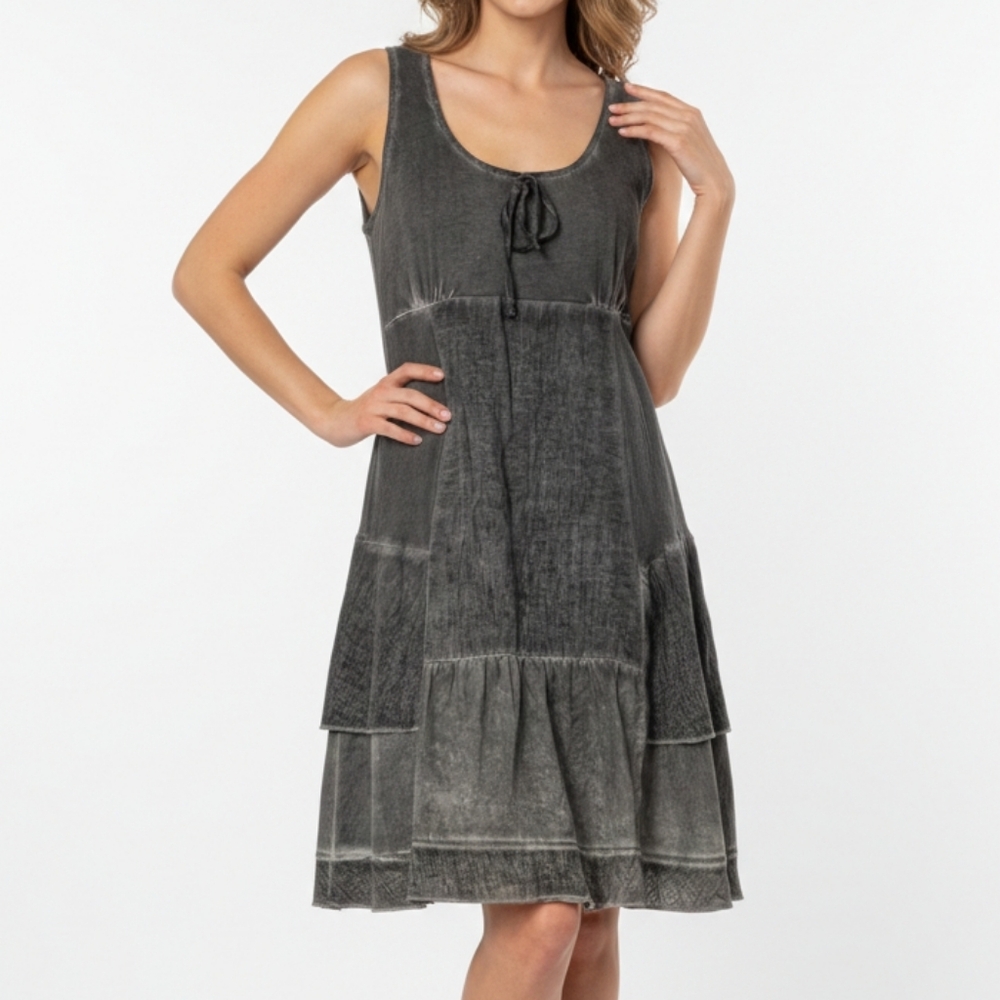 Maloka Made In Portugal Women's Gray Sleeveless Ribbed Tiered‎ Dress Boho